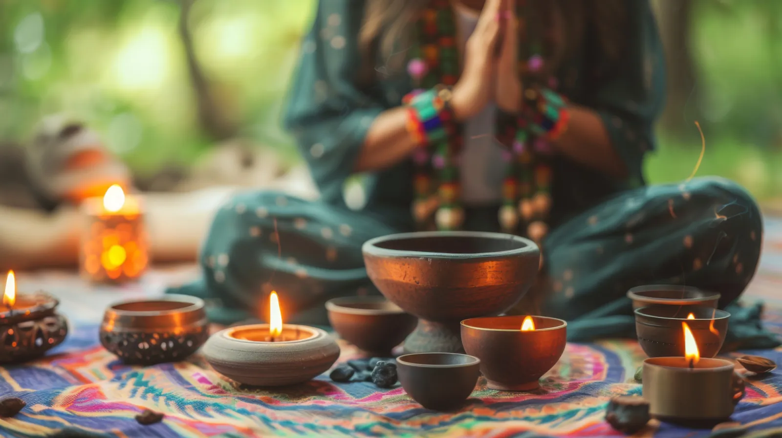 A ceremonial space prepared with candles and offerings